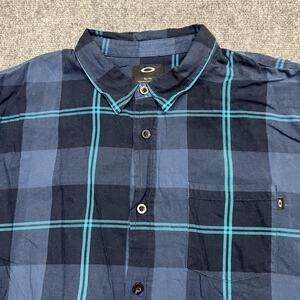 Oakley Shirt Mens XL Navy Blue Plaid Long Sleeve Button Front Cotton Casual